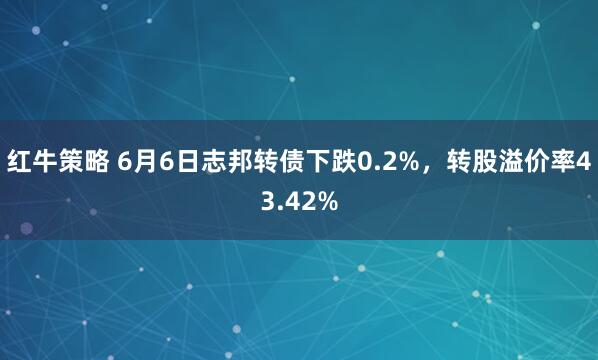 红牛策略 6月6日志邦转债下跌0.2%，转股溢价率43.42%